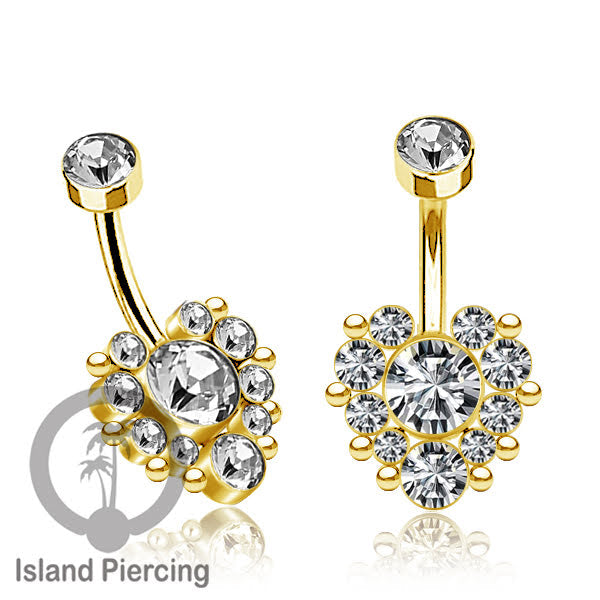 Anting Pusar/Navel Bar warna gold Piercing Jewelry Kristal