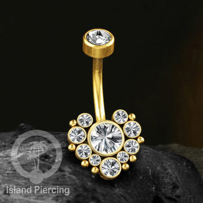 Anting Pusar/Navel Bar warna gold Piercing Jewelry Kristal