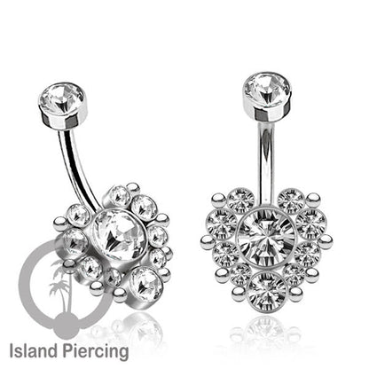 Anting Pusar/Navel Bar warna silver Piercing Jewelry terpasang Kristal zirconia bening