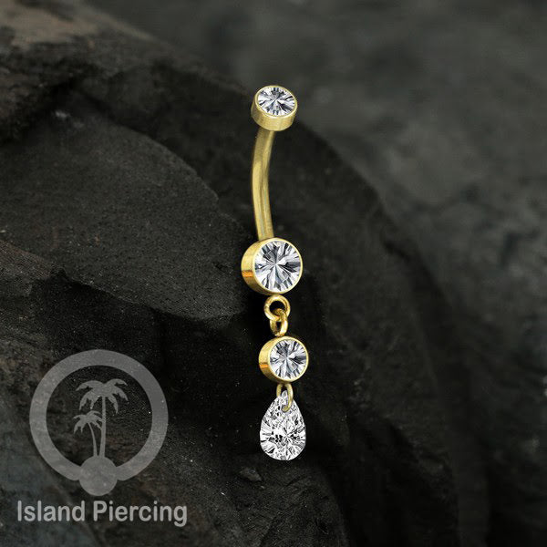 Anting Pusar/Navel Bar stainless steel dengan aneka Kristal Zirconia yang di gantung