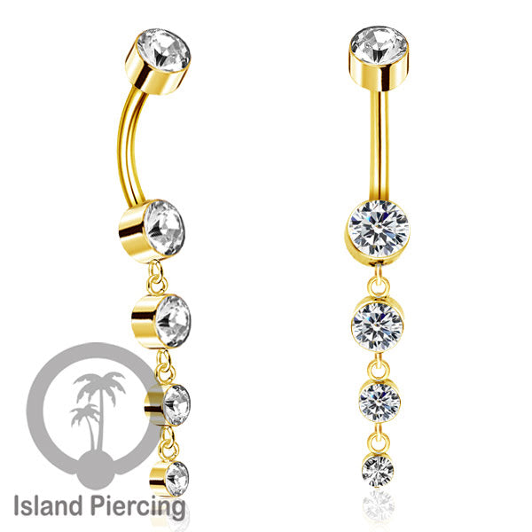 Anting Pusar/Navel Bar stainless steel dengan aneka Kristal Zirconia yang di gantung