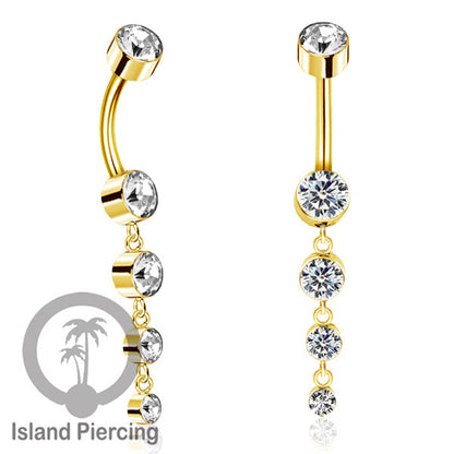 Anting Pusar/Navel Bar stainless steel dengan aneka Kristal Zirconia yang di gantung