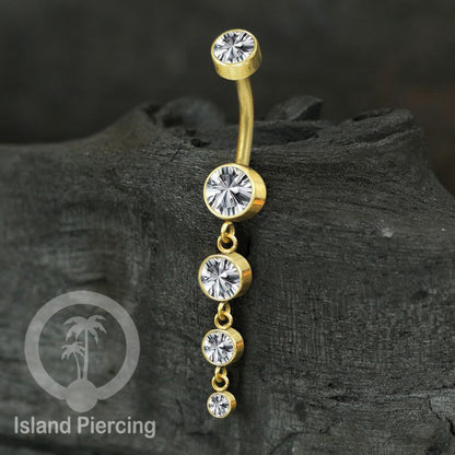Anting Pusar/Navel Bar stainless steel dengan aneka Kristal Zirconia yang di gantung