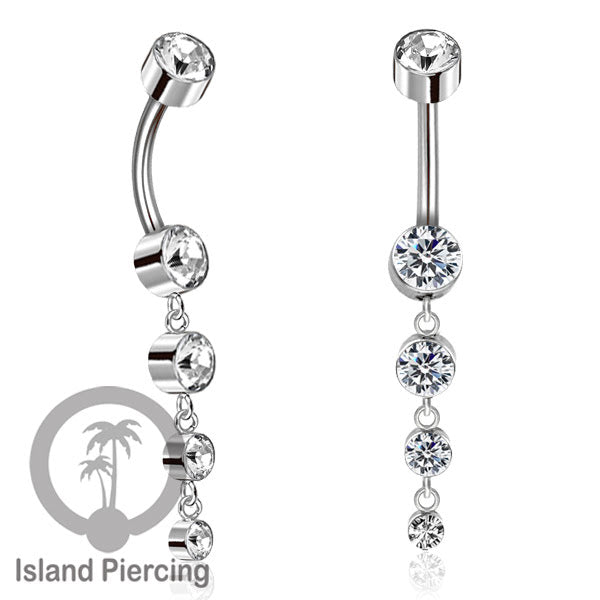 Anting Pusar/Navel Bar stainless steel dengan aneka Kristal Zirconia yang di gantung