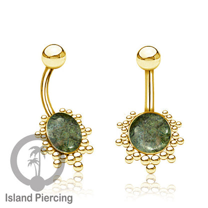 Tindik Pusar Stainless warna gold dan silver dengan batu asli Steel Navel bar Piercing
