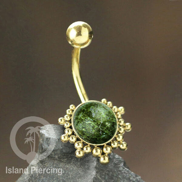 Tindik Pusar Stainless warna gold dan silver dengan batu asli Steel Navel bar Piercing