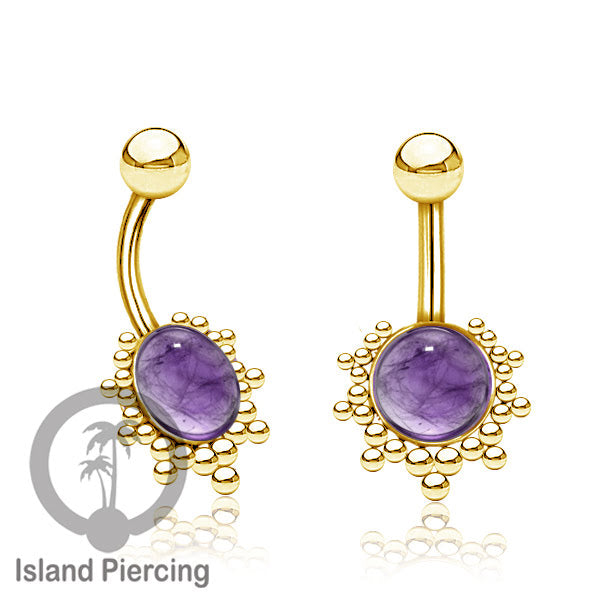 Tindik Pusar Stainless warna gold dan silver dengan batu asli Steel Navel bar Piercing