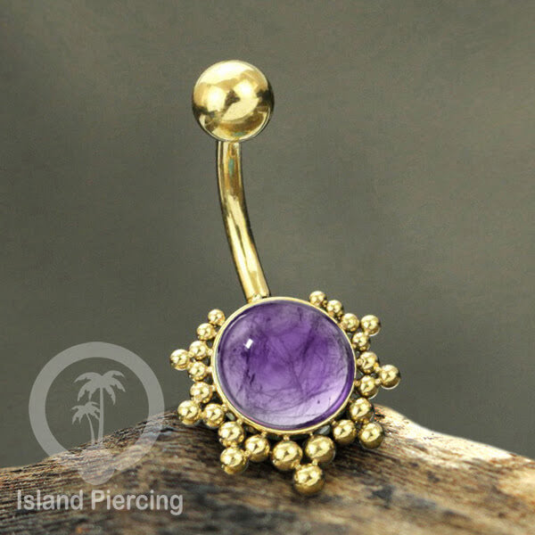 Tindik Pusar Stainless warna gold dan silver dengan batu asli Steel Navel bar Piercing