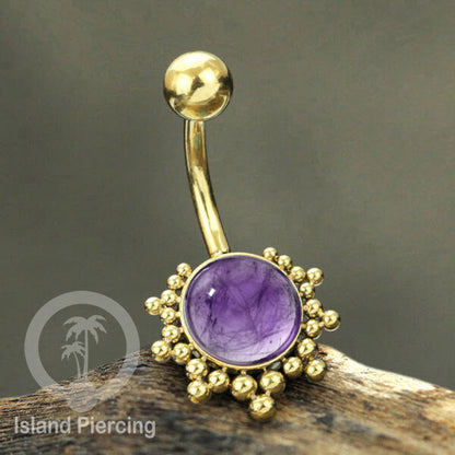 Tindik Pusar Stainless warna gold dan silver dengan batu asli Steel Navel bar Piercing