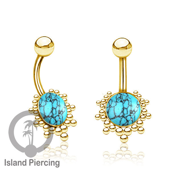 Tindik Pusar Stainless warna gold dan silver dengan batu asli Steel Navel bar Piercing