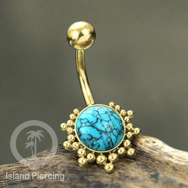 Tindik Pusar Stainless warna gold dan silver dengan batu asli Steel Navel bar Piercing