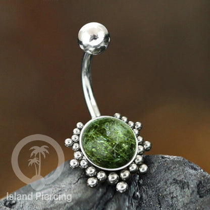 Tindik Pusar Stainless warna gold dan silver dengan batu asli Steel Navel bar Piercing
