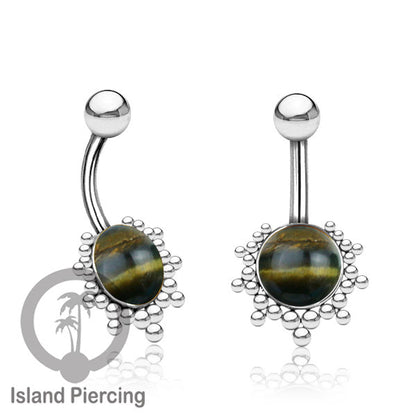 Tindik Pusar Stainless warna gold dan silver dengan batu asli Steel Navel bar Piercing