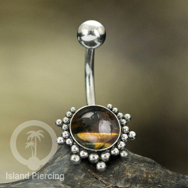 Tindik Pusar Stainless warna gold dan silver dengan batu asli Steel Navel bar Piercing