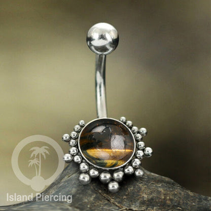Tindik Pusar Stainless warna gold dan silver dengan batu asli Steel Navel bar Piercing