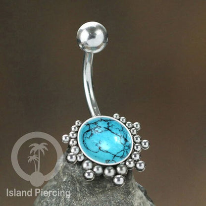 Tindik Pusar Stainless warna gold dan silver dengan batu asli Steel Navel bar Piercing
