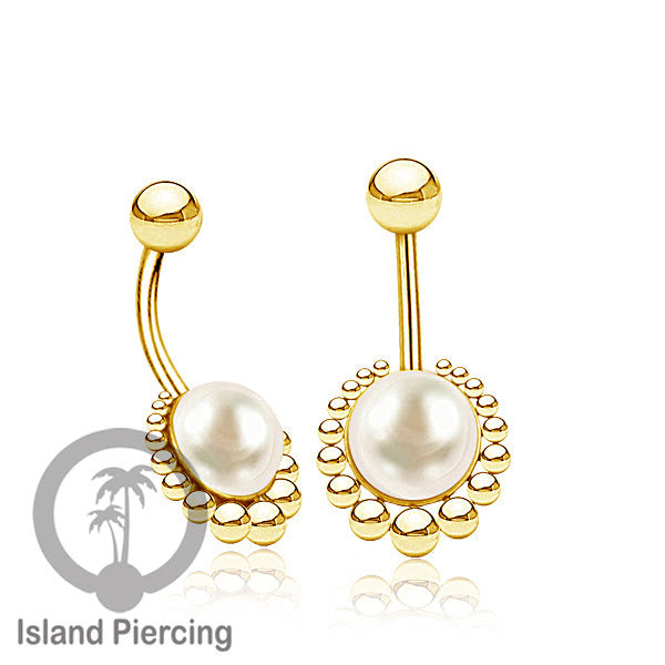 Steel navel bars , Tindik Pusar Baja Stainless warna gold dengan batu asli,