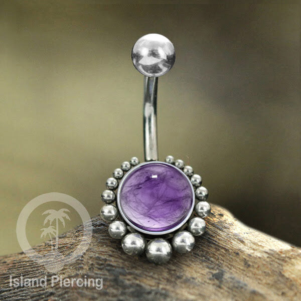 Steel navel bars , Tindik Pusar Stainless warna silver dengan batu asli banyak pilihan