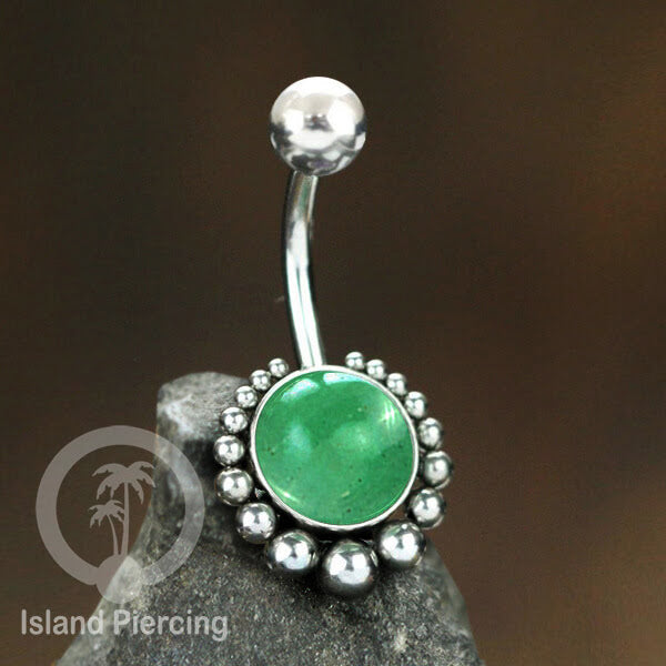 Steel navel bars , Tindik Pusar Stainless warna silver dengan batu asli banyak pilihan