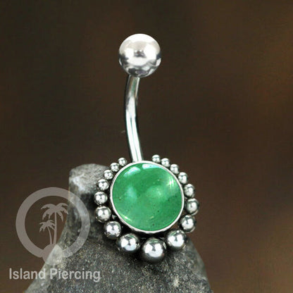 Steel navel bars , Tindik Pusar Stainless warna silver dengan batu asli banyak pilihan
