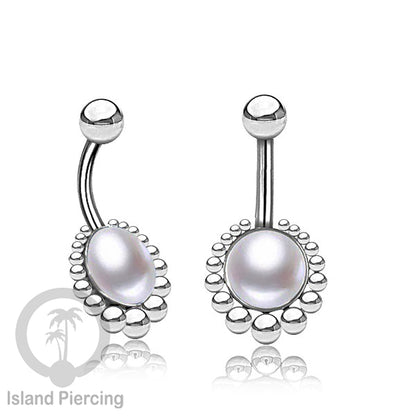 Steel navel bars , Tindik Pusar Stainless warna silver dengan batu asli banyak pilihan
