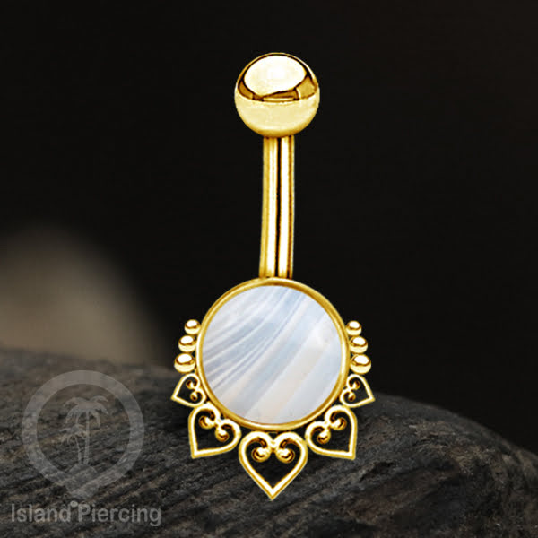 316L Steel Belly Piercing ,Perhiasan Tindik Pusar Stainless warna Gold, batu asli banyak pilihan