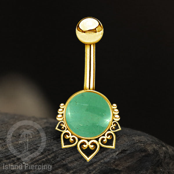 316L Steel Belly Piercing ,Perhiasan Tindik Pusar Stainless warna Gold, batu asli banyak pilihan