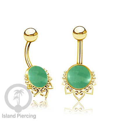 316L Steel Belly Piercing ,Perhiasan Tindik Pusar Stainless warna Gold, batu asli banyak pilihan