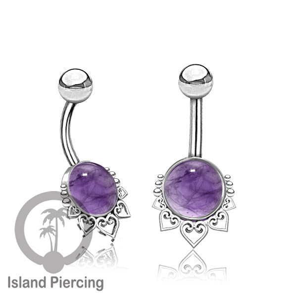316L Steel Belly Piercing ,Perhiasan Tindik Pusar Stainless warna silver, batu asli banyak pilihan