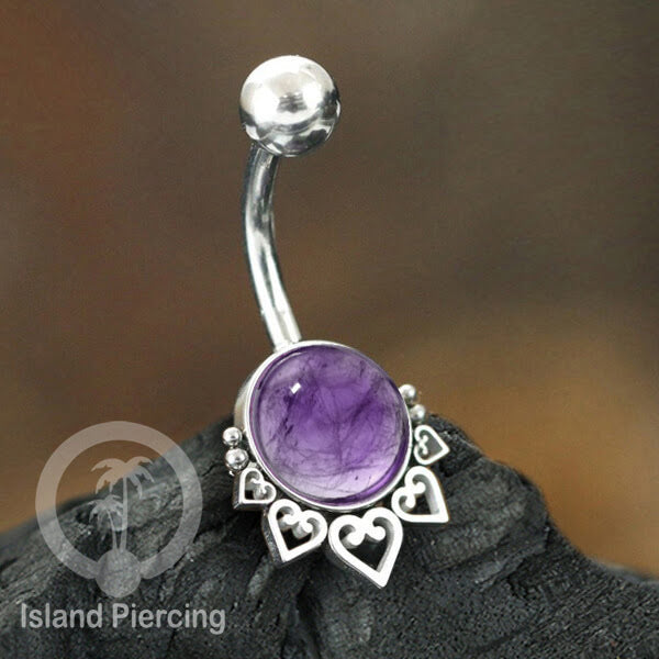 316L Steel Belly Piercing ,Perhiasan Tindik Pusar Stainless warna silver, batu asli banyak pilihan