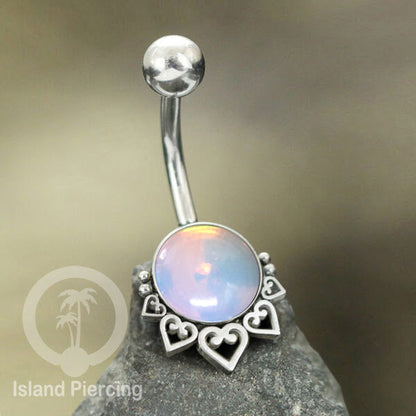 316L Steel Belly Piercing ,Perhiasan Tindik Pusar Stainless warna silver, batu asli banyak pilihan