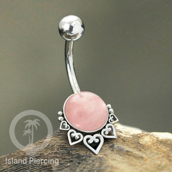 316L Steel Belly Piercing ,Perhiasan Tindik Pusar Stainless warna silver, batu asli banyak pilihan