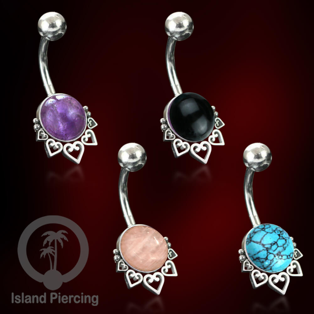 316L Steel Belly Piercing ,Perhiasan Tindik Pusar Stainless warna silver, batu asli banyak pilihan