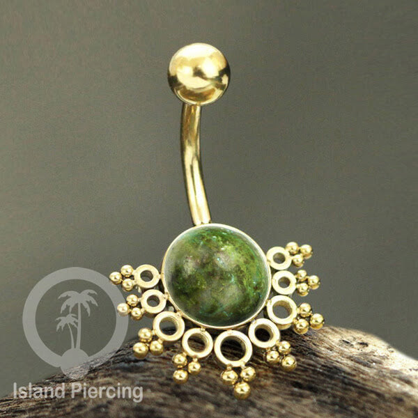 Steel Belly Piercing, Tindik Pusar Baja Beda warna gold &amp; silver dengan batu asli besar