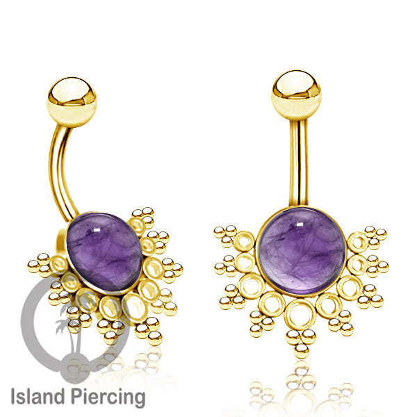 Steel Belly Piercing, Tindik Pusar Baja Beda warna gold &amp; silver dengan batu asli besar