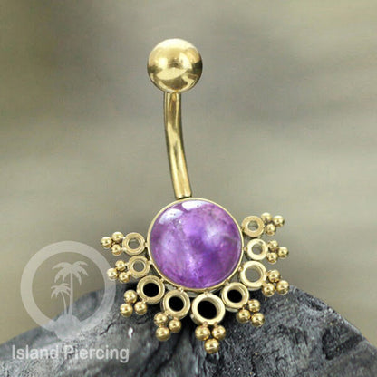 Steel Belly Piercing, Tindik Pusar Baja Beda warna gold &amp; silver dengan batu asli besar