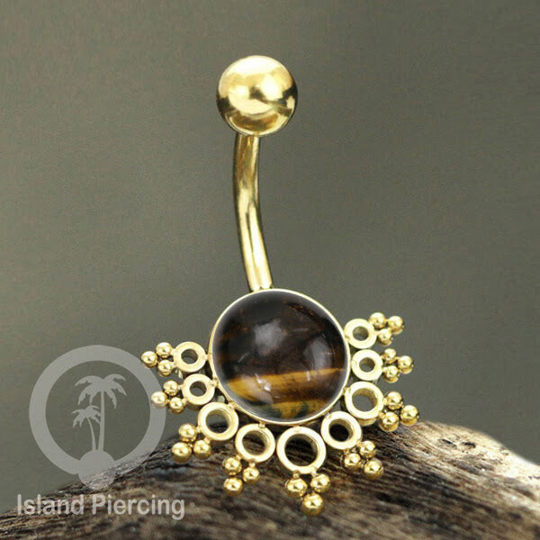 Steel Belly Piercing, Tindik Pusar Baja Beda warna gold &amp; silver dengan batu asli besar