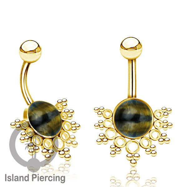 Steel Belly Piercing, Tindik Pusar Baja Beda warna gold &amp; silver dengan batu asli besar