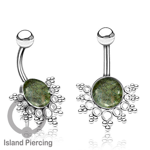 Steel Belly Piercing, Tindik Pusar Baja Beda warna gold &amp; silver dengan batu asli besar