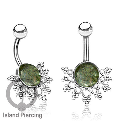 Steel Belly Piercing, Tindik Pusar Baja Beda warna gold &amp; silver dengan batu asli besar