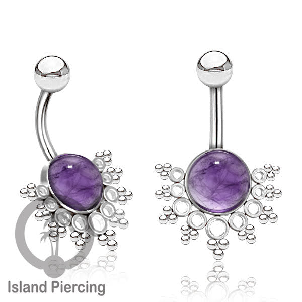 Steel Belly Piercing, Tindik Pusar Baja Beda warna gold &amp; silver dengan batu asli besar