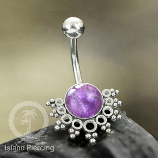 Steel Belly Piercing, Tindik Pusar Baja Beda warna gold &amp; silver dengan batu asli besar