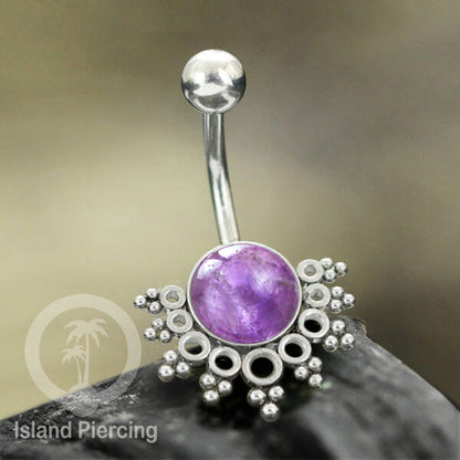 Steel Belly Piercing, Tindik Pusar Baja Beda warna gold &amp; silver dengan batu asli besar