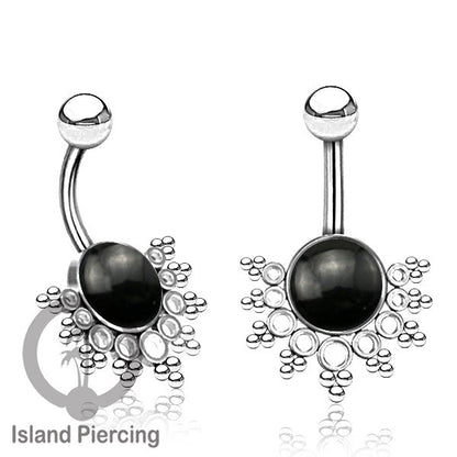 Steel Belly Piercing, Tindik Pusar Baja Beda warna gold &amp; silver dengan batu asli besar