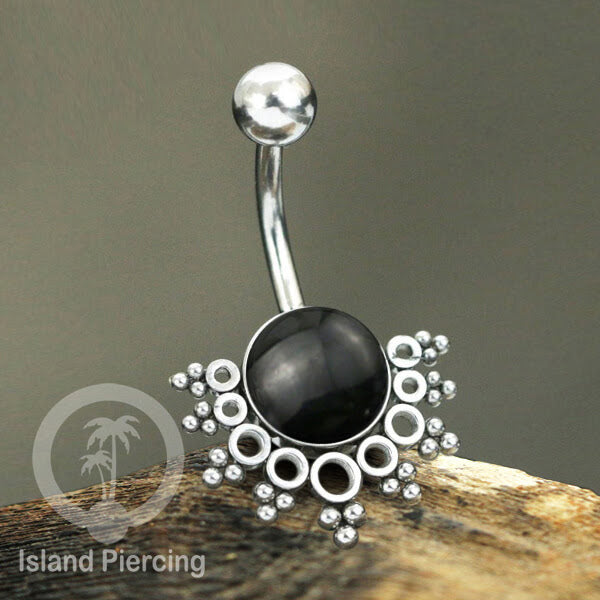 Steel Belly Piercing, Tindik Pusar Baja Beda warna gold &amp; silver dengan batu asli besar