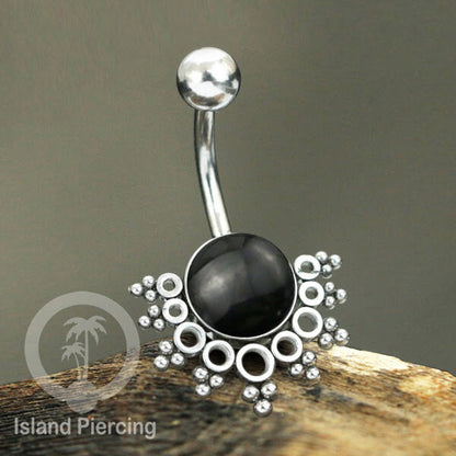 Steel Belly Piercing, Tindik Pusar Baja Beda warna gold &amp; silver dengan batu asli besar