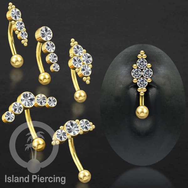 Anting Pusar/Navel Bar stainless steel untuk bagian atlas pusat warna Gold dengan Kristal Zirconia