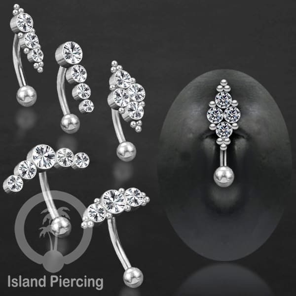 Anting Pusar/Navel Bar stainless steel cocok untuk bagian atas pusat warna Silver dengan Kristal Zirconia