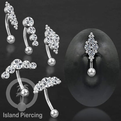 Anting Pusar/Navel Bar stainless steel cocok untuk bagian atas pusat warna Silver dengan Kristal Zirconia