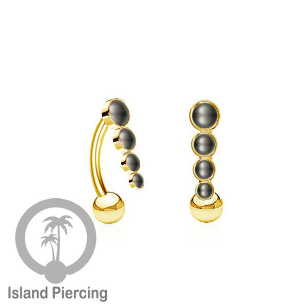 Tindik Pusar Stainless warna gold dengan 4 batu, Belly Body Piercing Jewelry